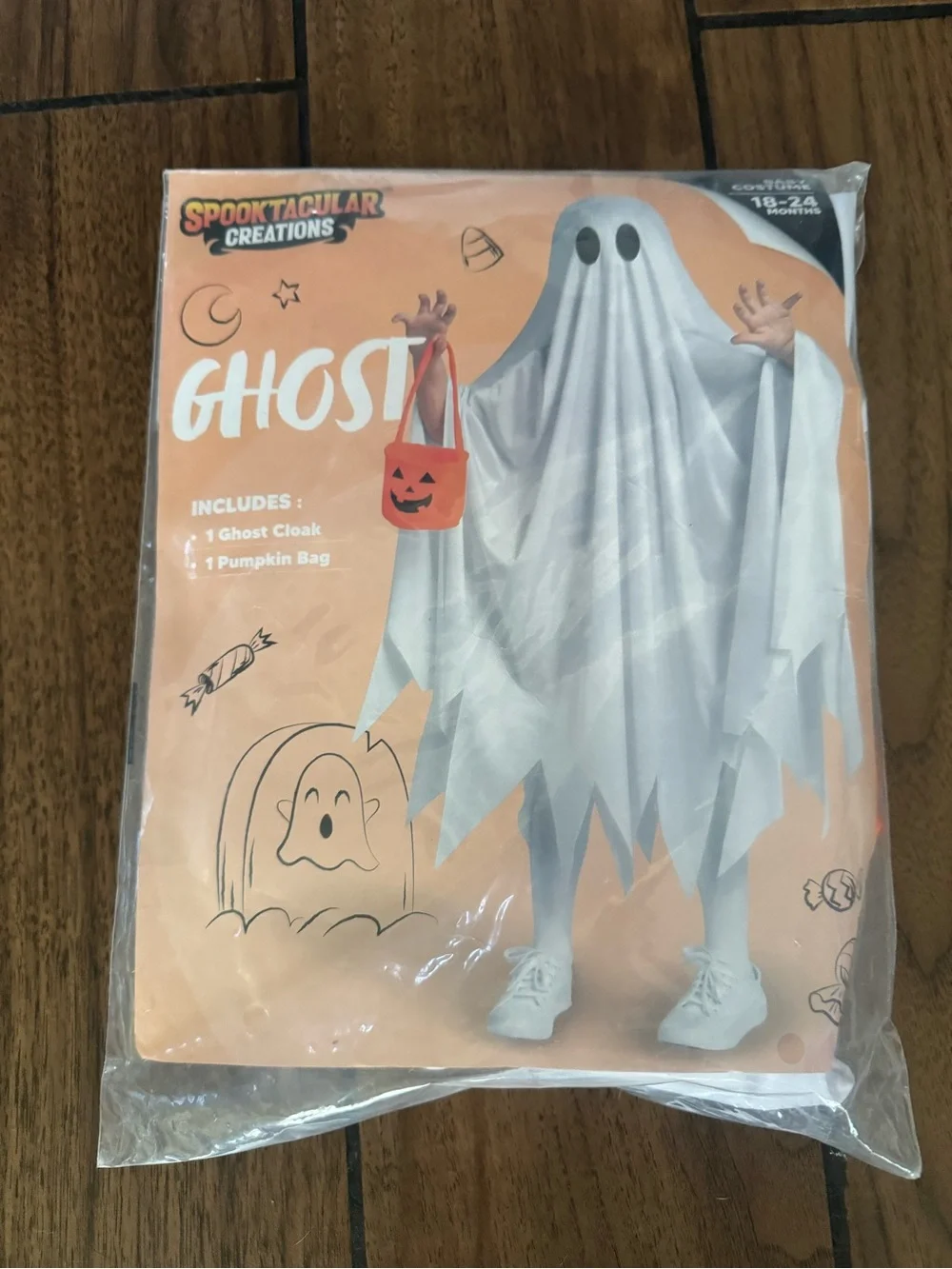 Spooktacular Creations Kids White Ghost Costume with Pumpkin Bag